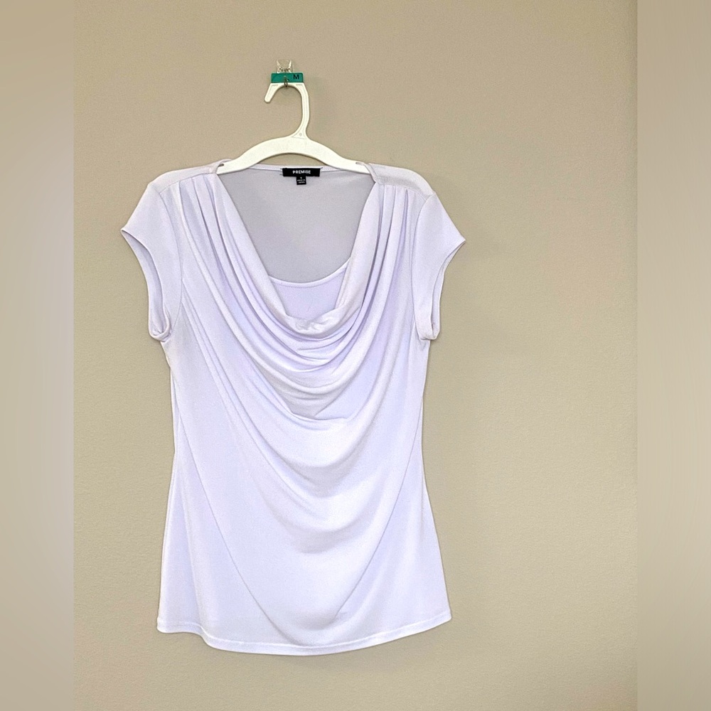 Women’s Size S White Cowl Neck Double-Layer Blouse
